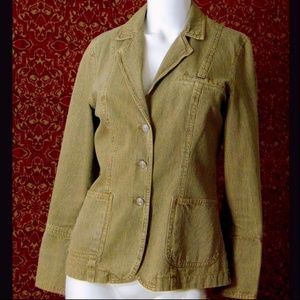 PAZO Tan striped cotton denim blazer jacket 6✨